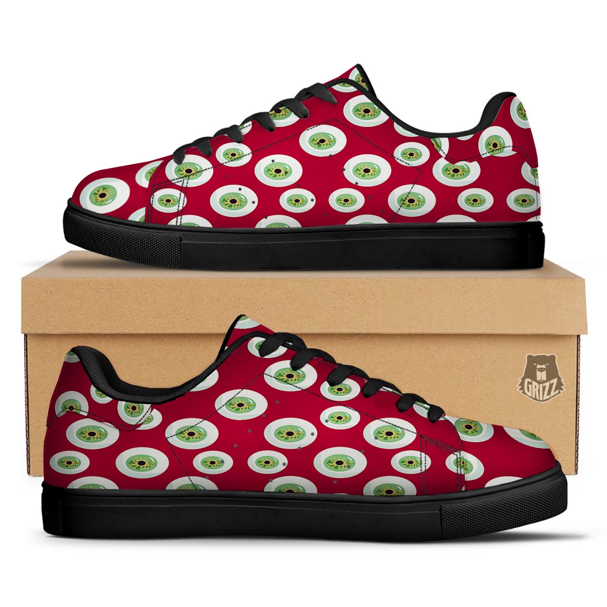 Eyeball Scary Red Print Pattern Black Low Top Sneakers-grizzshop