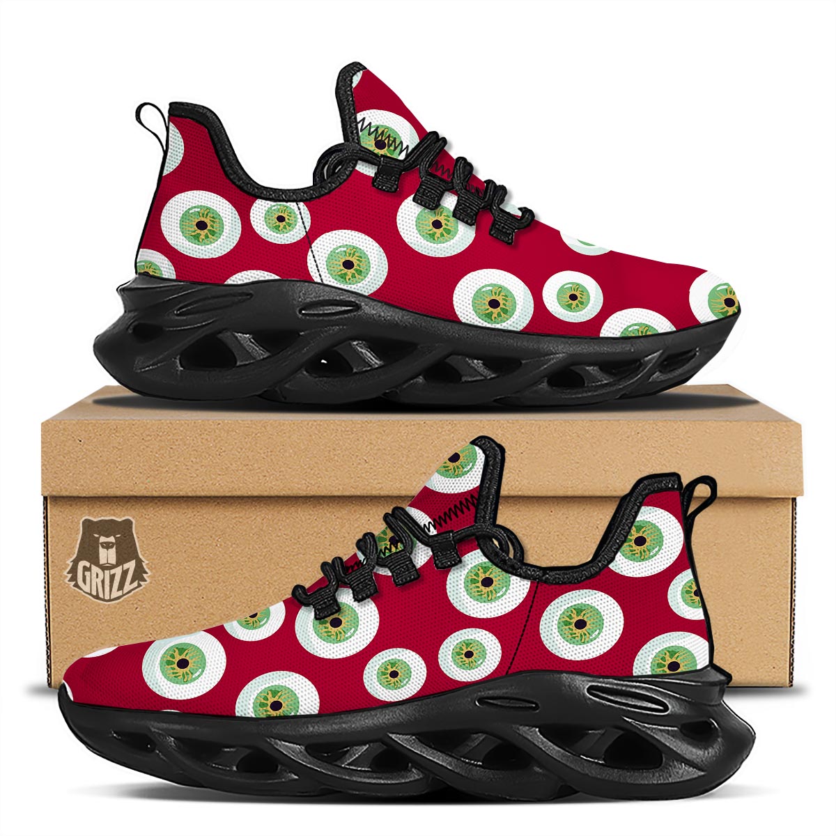 Eyeball Scary Red Print Pattern Black Running Shoes-grizzshop
