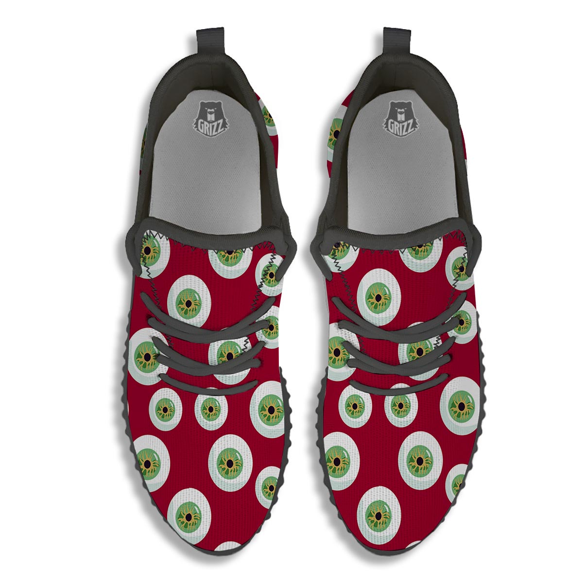Eyeball Scary Red Print Pattern Black Walking Shoes-grizzshop