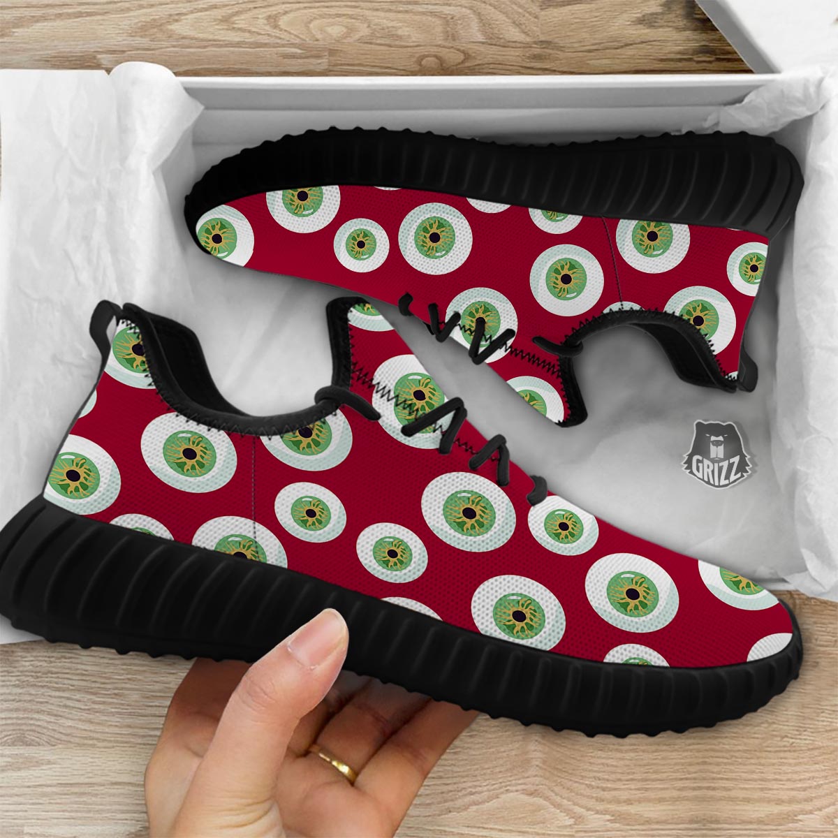 Eyeball Scary Red Print Pattern Black Walking Shoes-grizzshop