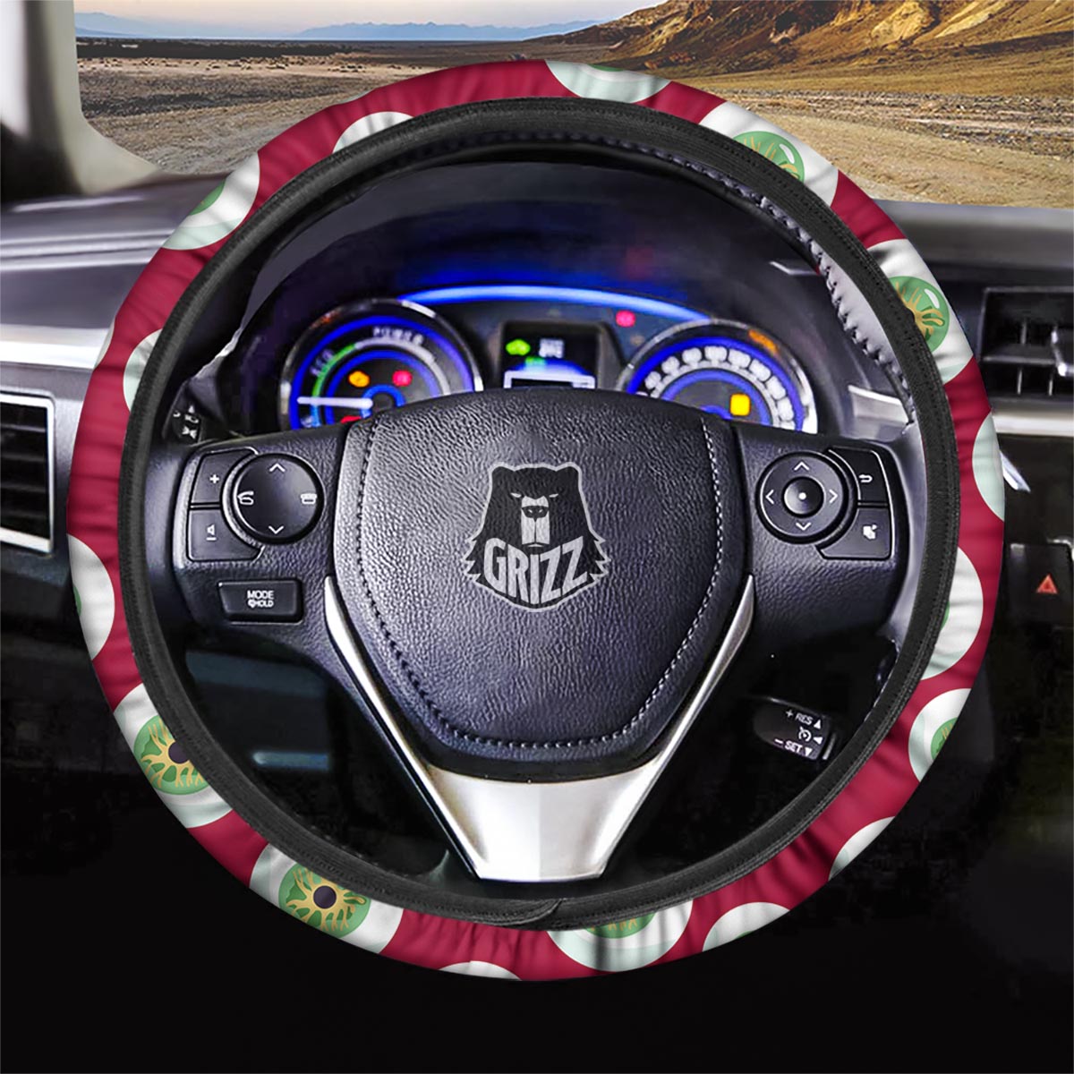 Eyeball Scary Red Print Pattern Car Steering Wheel Cover-grizzshop