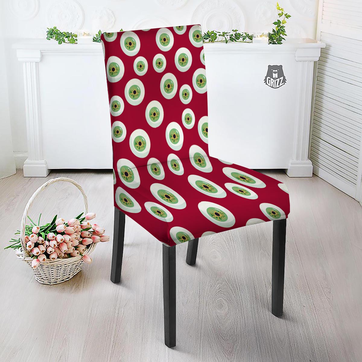Eyeball Scary Red Print Pattern Dining Chair Slipcover-grizzshop