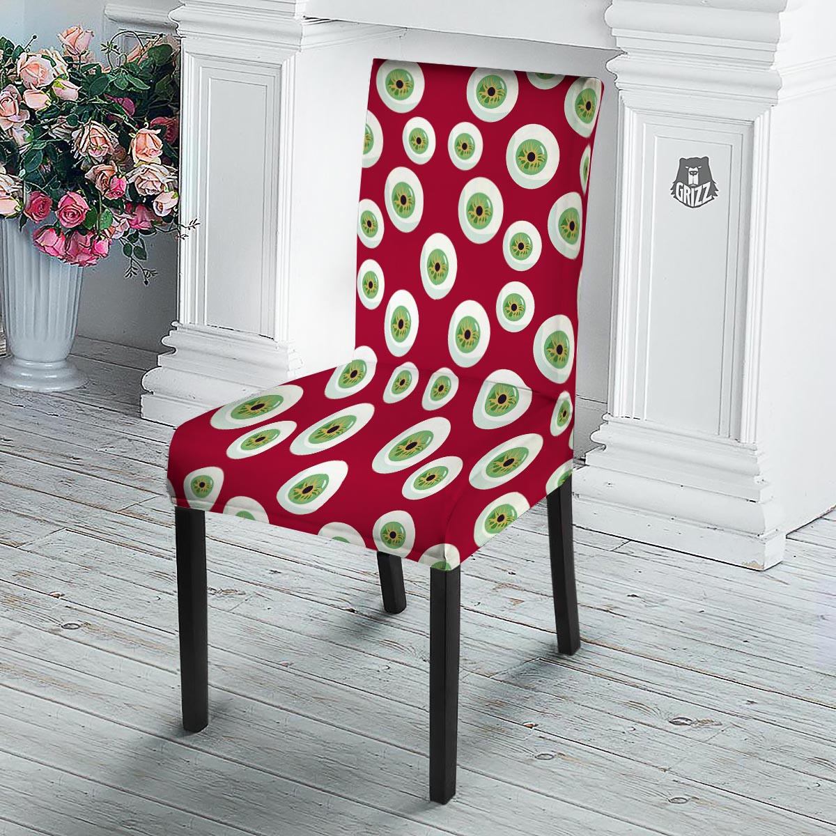 Eyeball Scary Red Print Pattern Dining Chair Slipcover-grizzshop