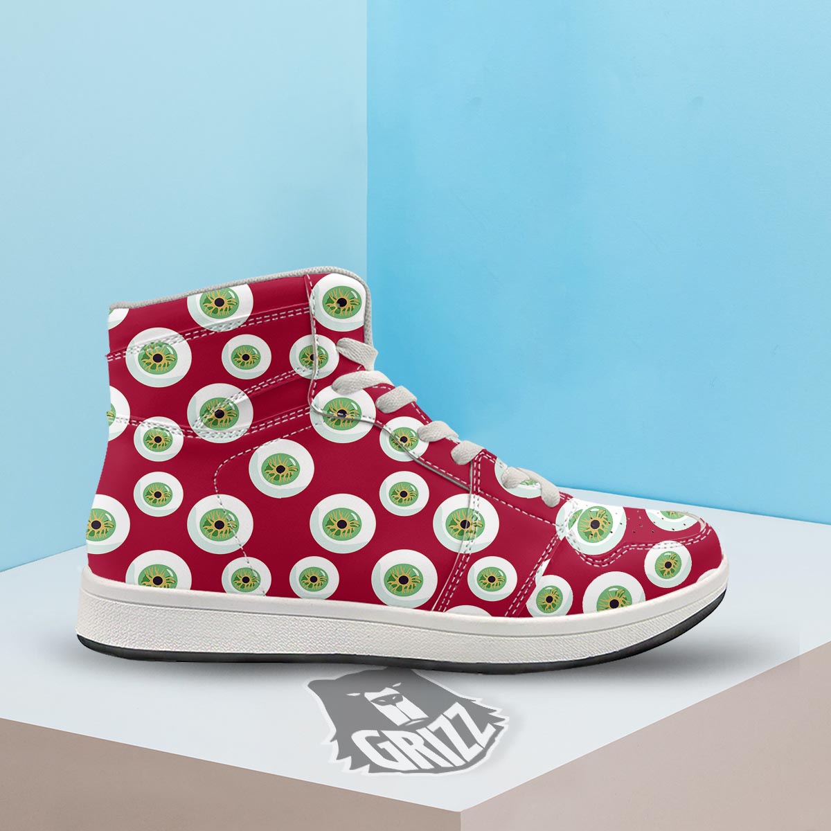 Eyeball Scary Red Print Pattern High Top Sneakers-grizzshop