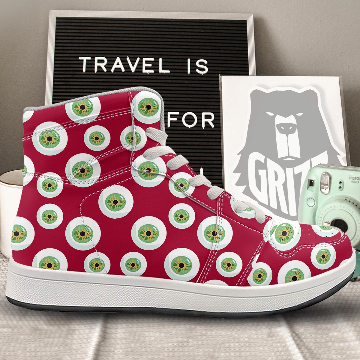Eyeball Scary Red Print Pattern High Top Sneakers-grizzshop