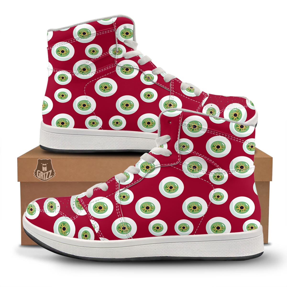Eyeball Scary Red Print Pattern High Top Sneakers-grizzshop