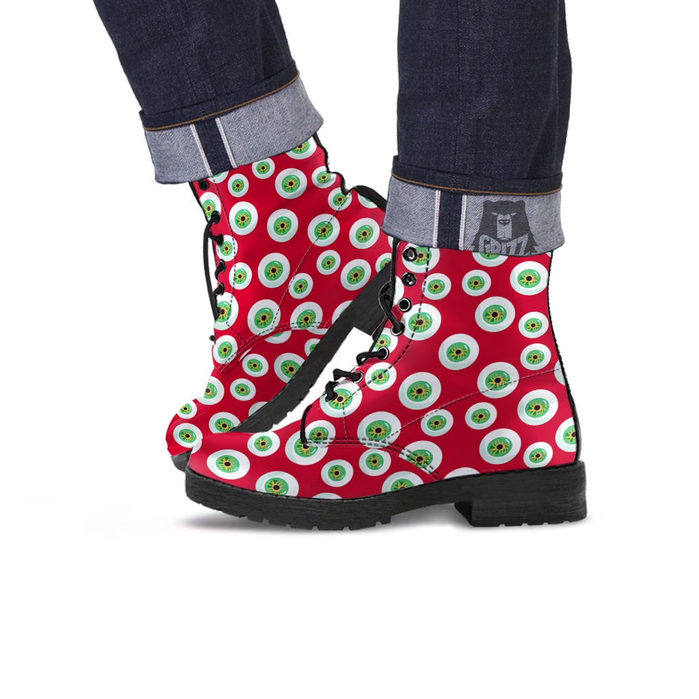 Eyeball Scary Red Print Pattern Leather Boots-grizzshop