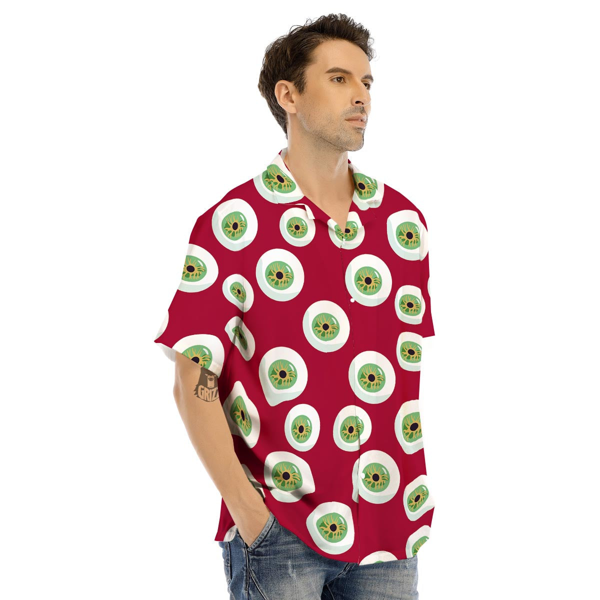 Eyeball Scary Red Print Pattern Men's Hawaiian Shirt-grizzshop