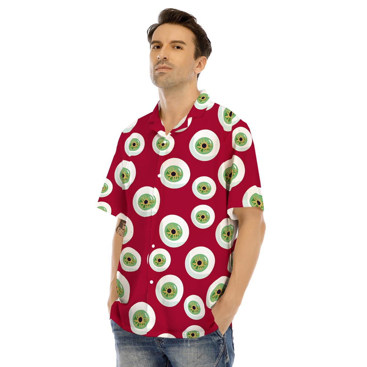 Eyeball Scary Red Print Pattern Men's Hawaiian Shirt-grizzshop
