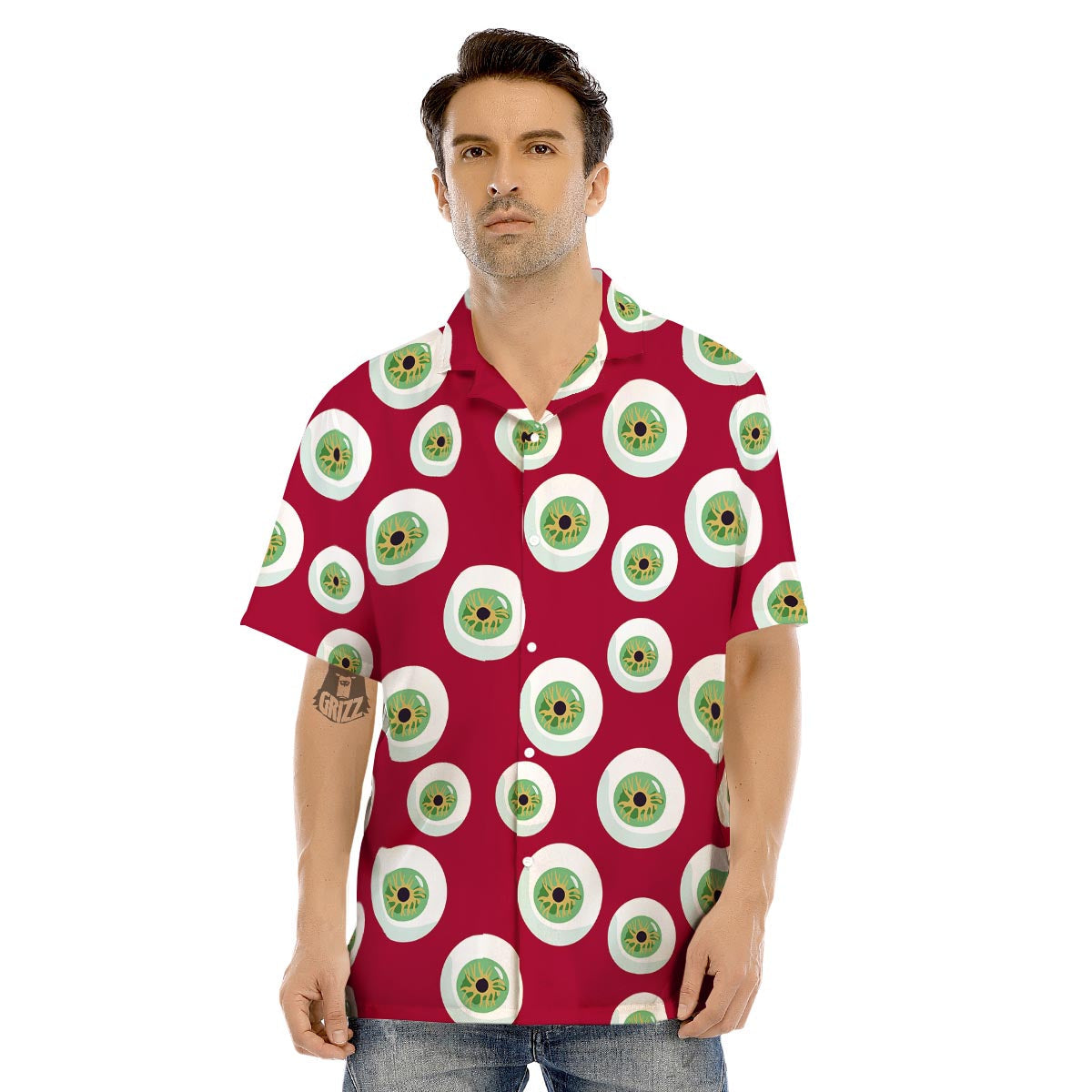 Eyeball Scary Red Print Pattern Men's Hawaiian Shirt-grizzshop
