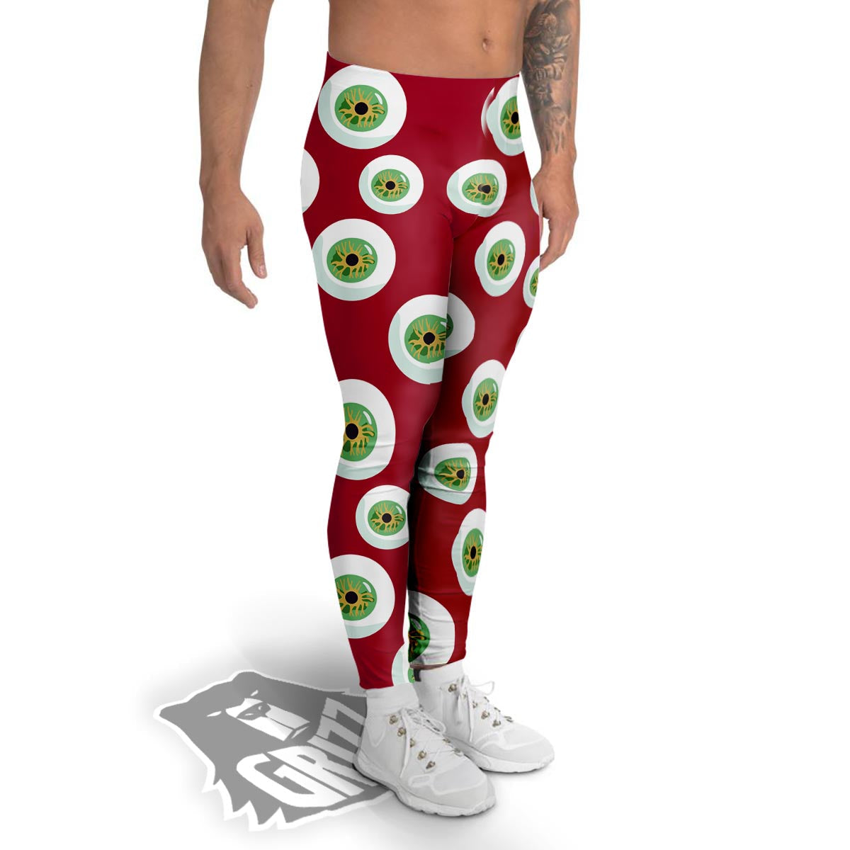 Eyeball Scary Red Print Pattern Men's Leggings-grizzshop