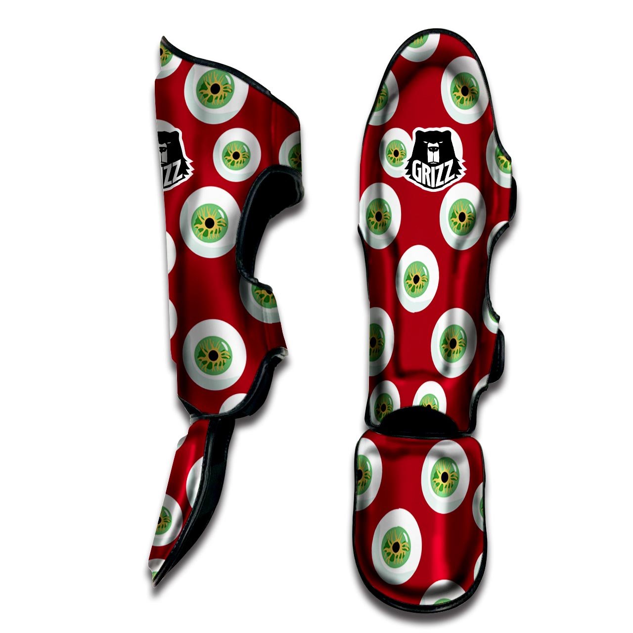 Eyeball Scary Red Print Pattern Muay Thai Shin Guards-grizzshop