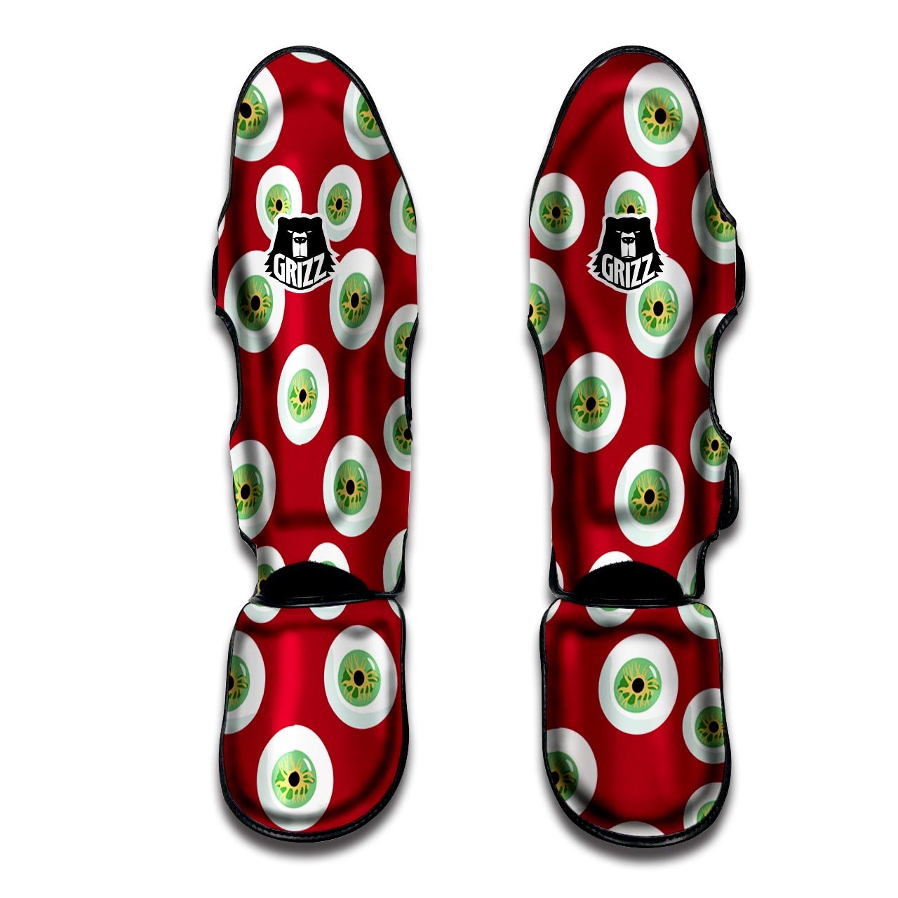 Eyeball Scary Red Print Pattern Muay Thai Shin Guards-grizzshop