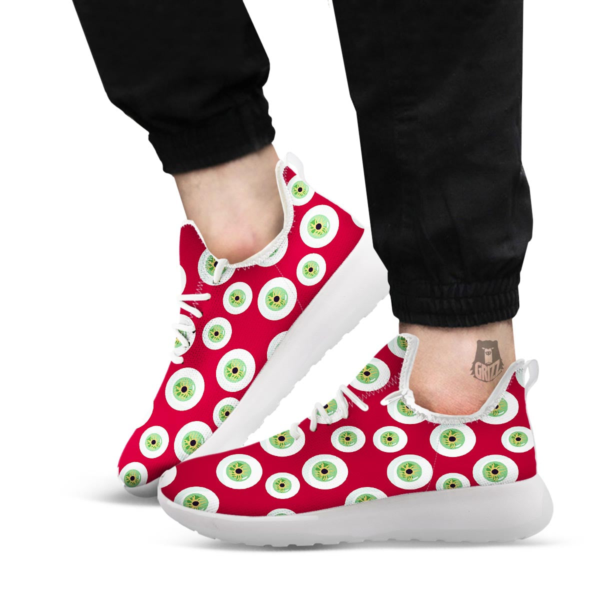 Eyeball Scary Red Print Pattern White Athletic Shoes-grizzshop