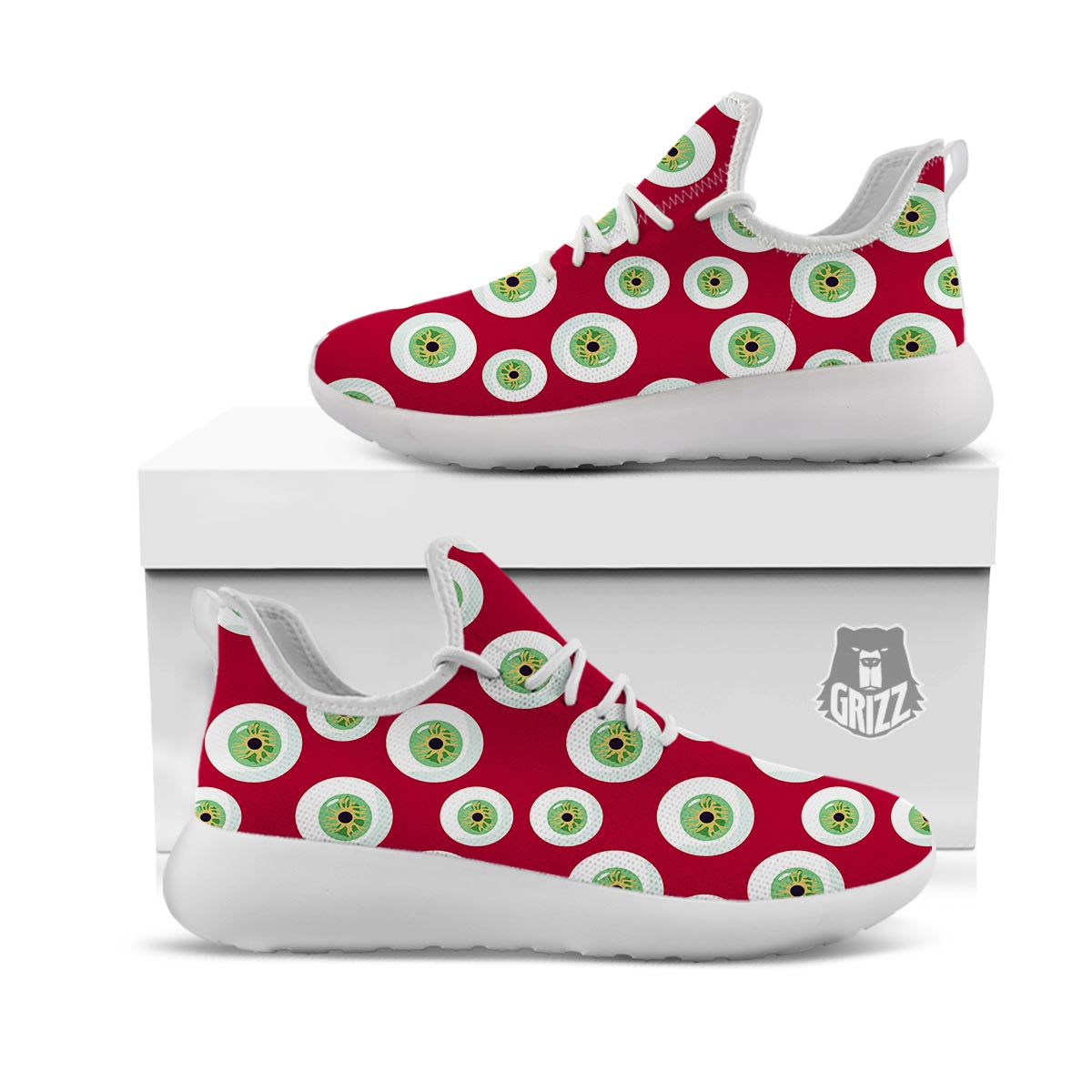 Eyeball Scary Red Print Pattern White Athletic Shoes-grizzshop