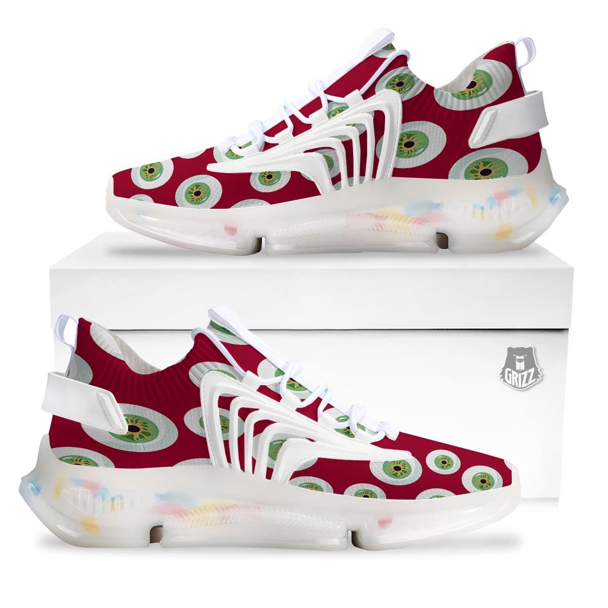 Eyeball Scary Red Print Pattern White Gym Shoes-grizzshop