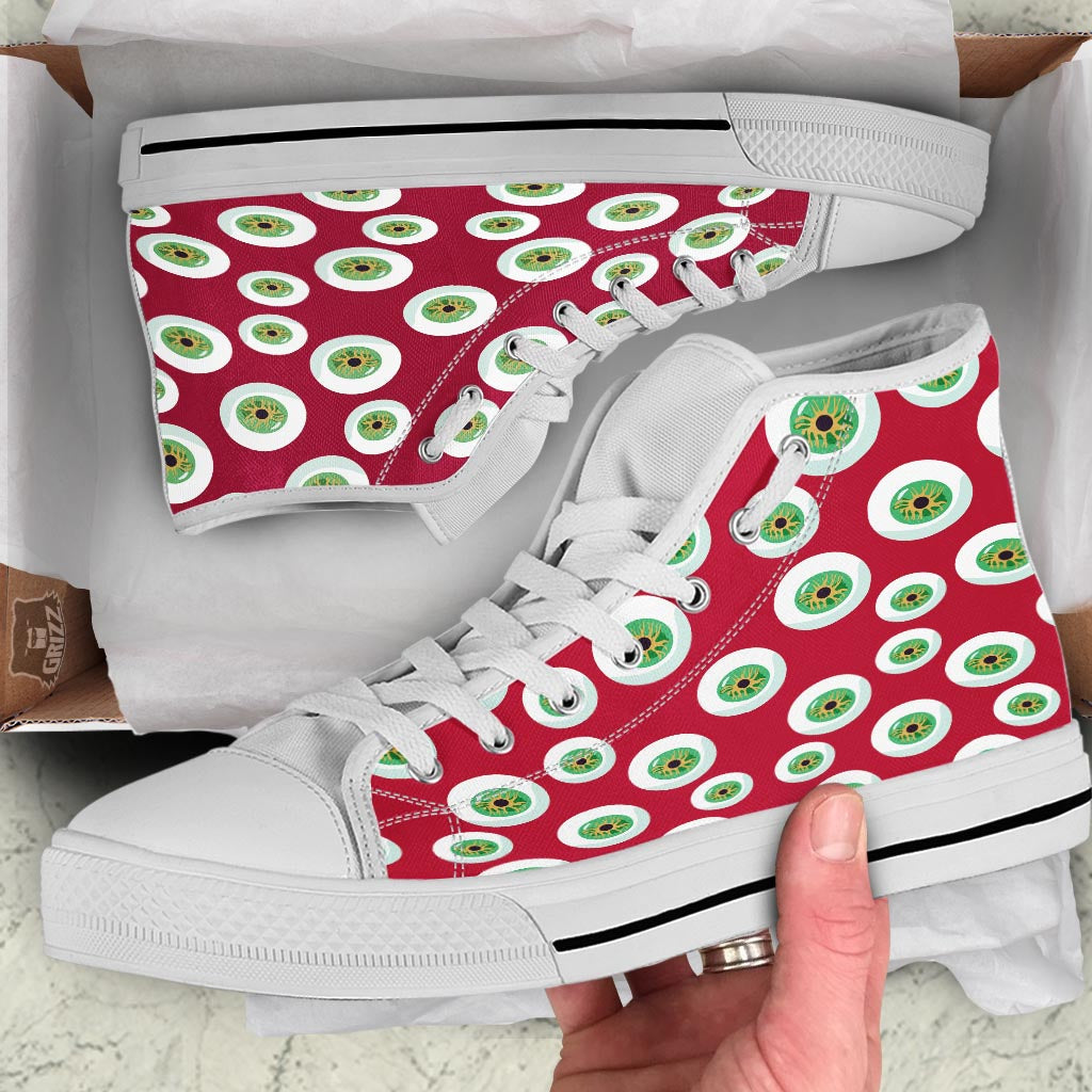 Eyeball Scary Red Print Pattern White High Top Shoes-grizzshop