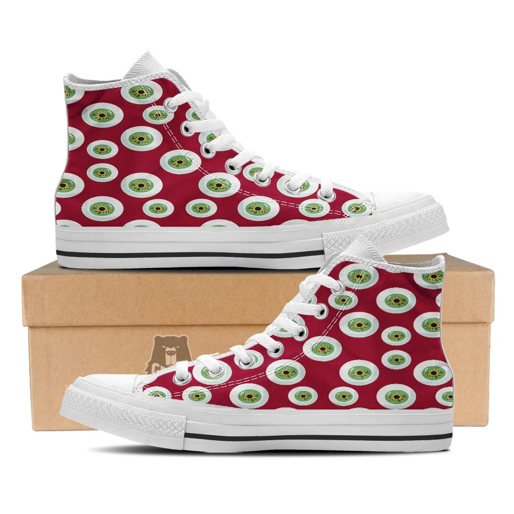 Eyeball Scary Red Print Pattern White High Top Shoes-grizzshop