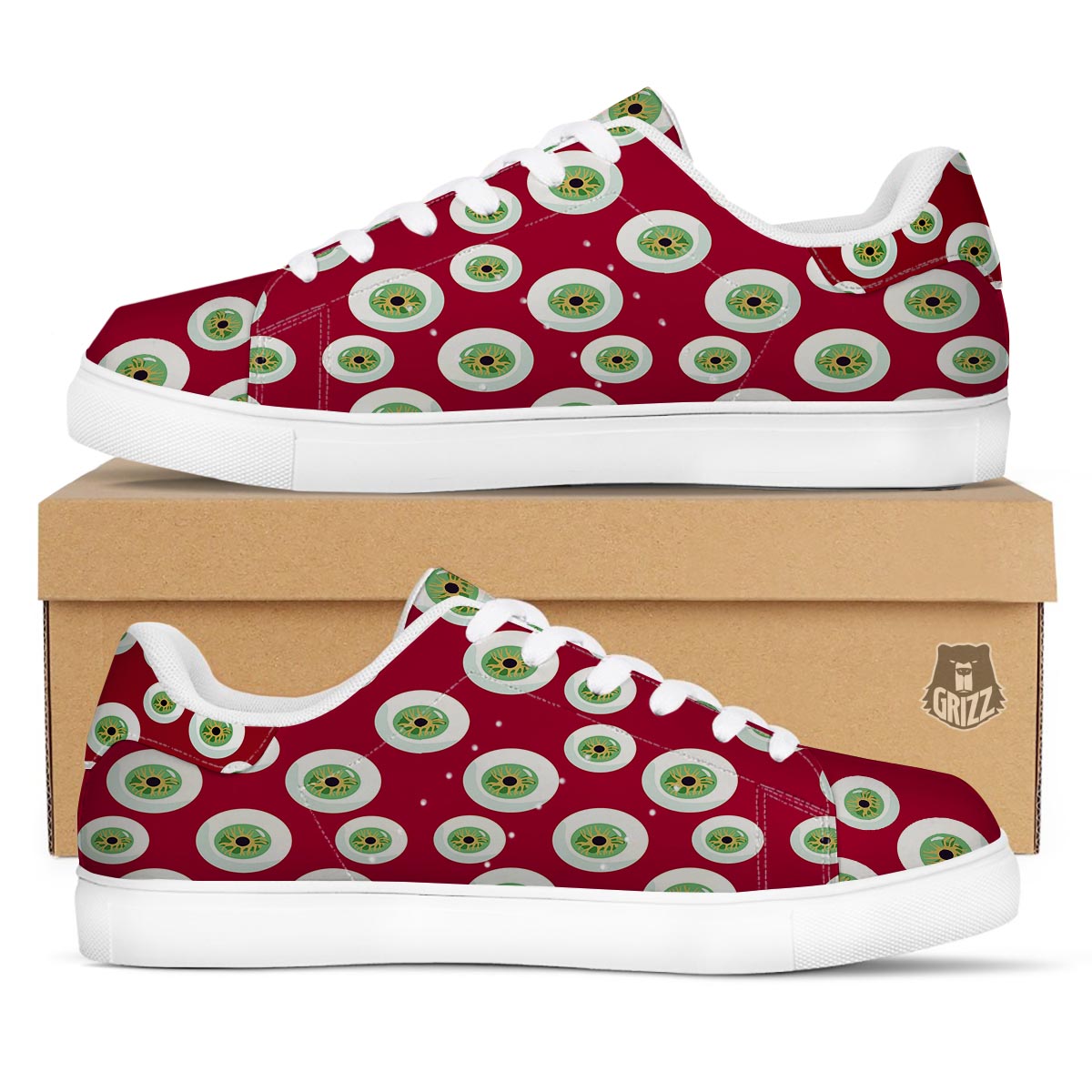Eyeball Scary Red Print Pattern White Low Top Sneakers-grizzshop