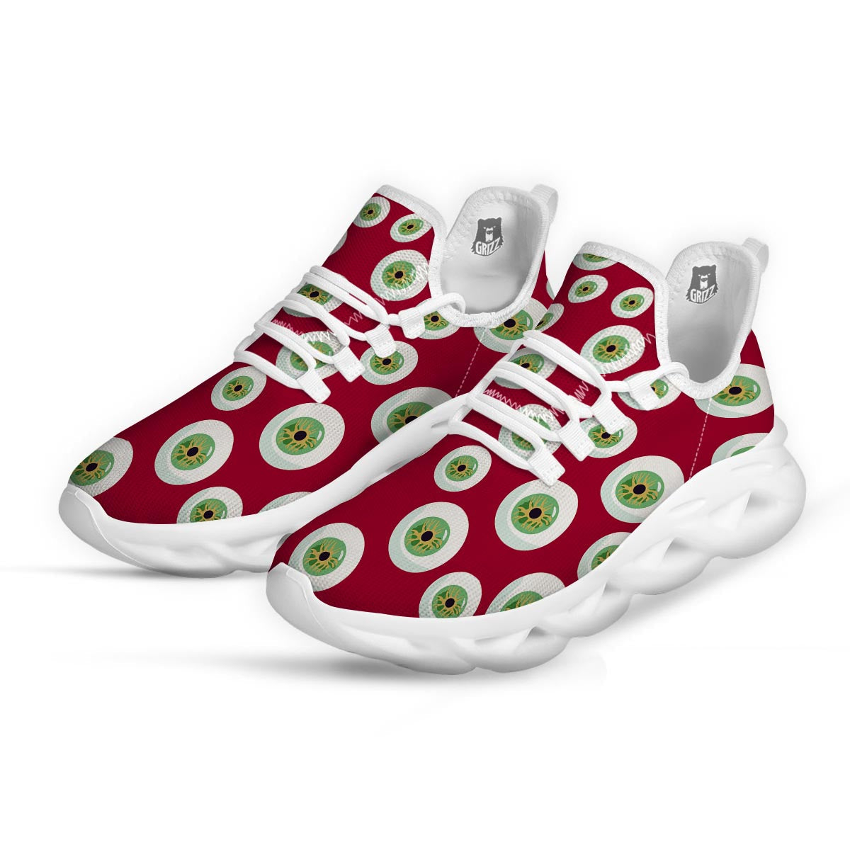 Eyeball Scary Red Print Pattern White Running Shoes-grizzshop