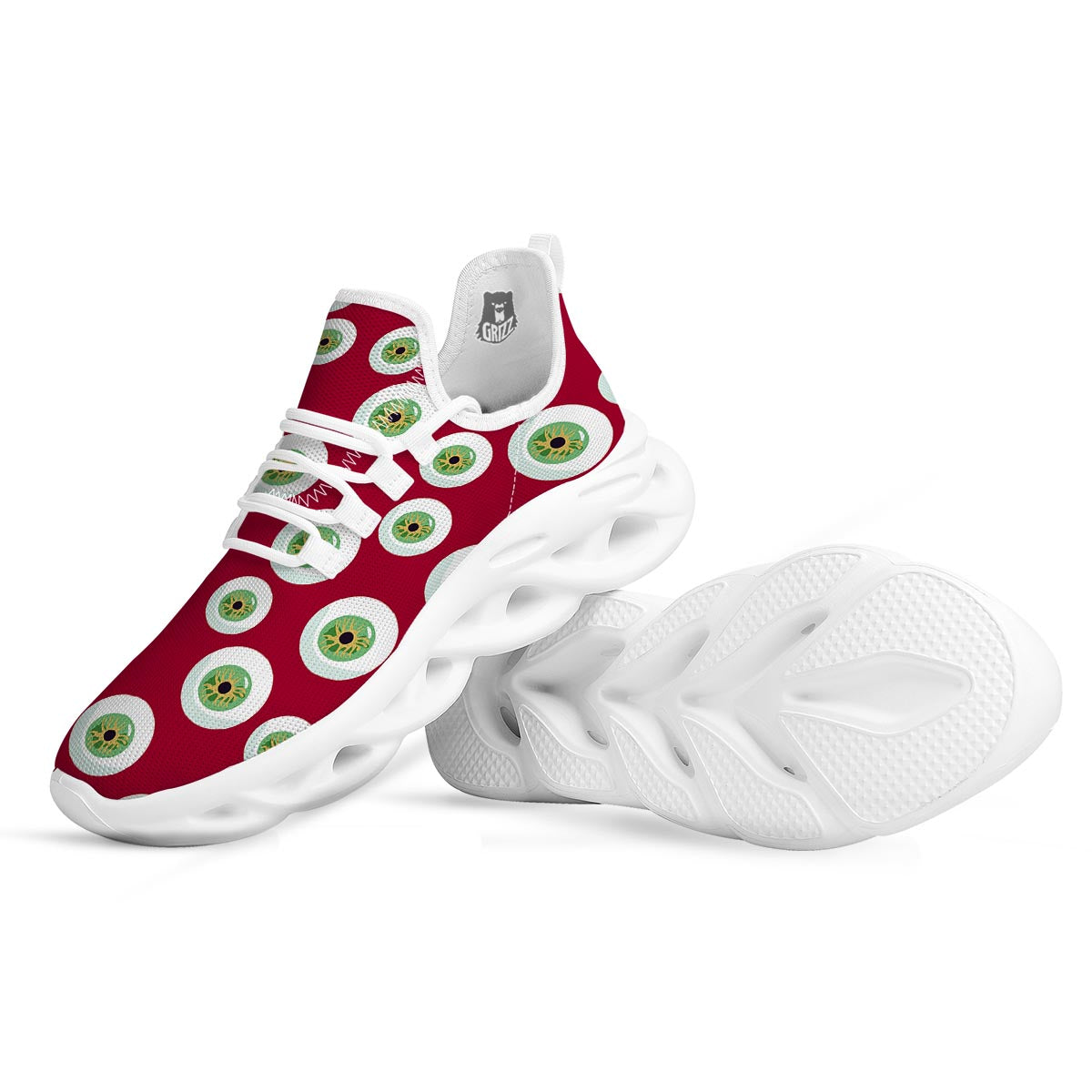 Eyeball Scary Red Print Pattern White Running Shoes-grizzshop