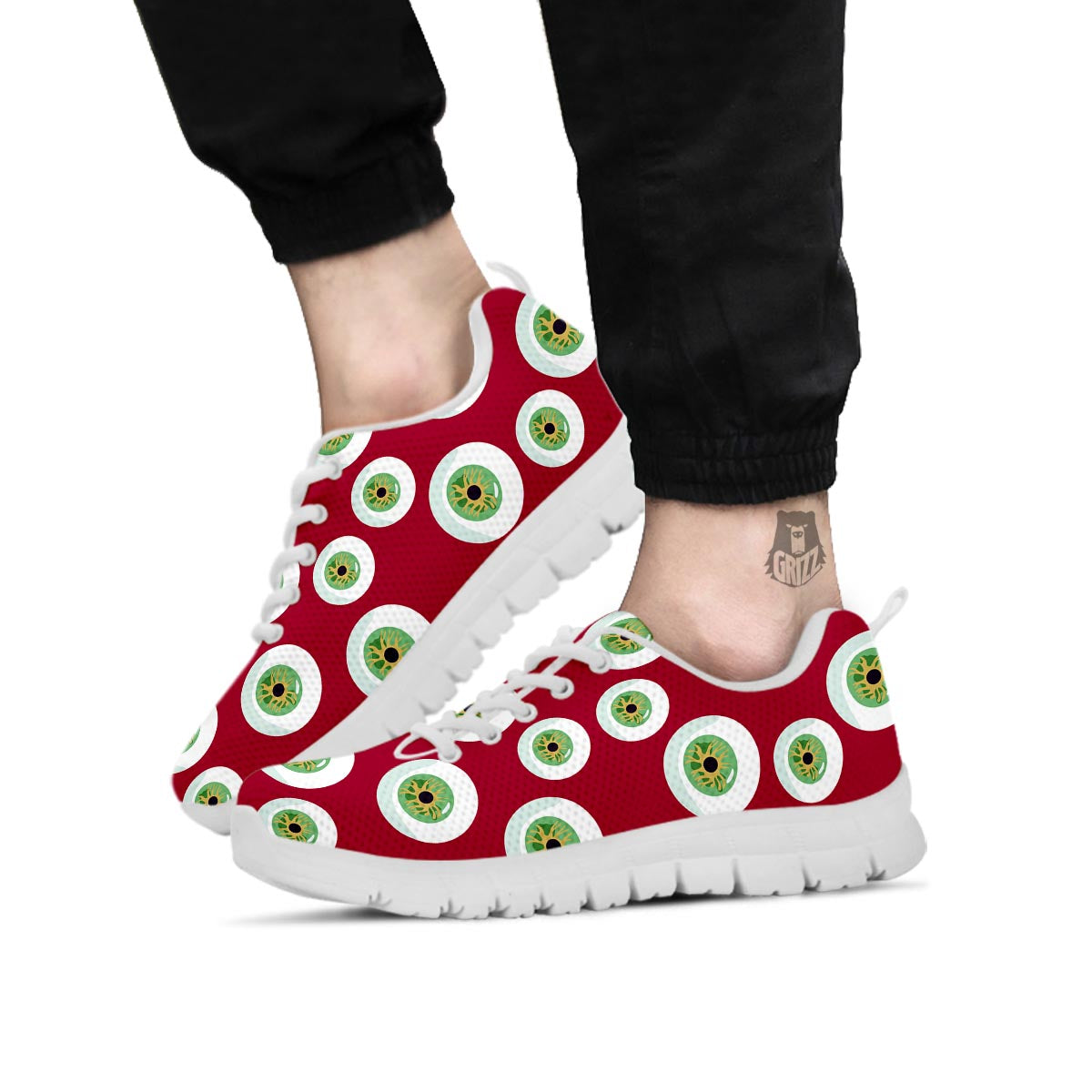 Eyeball Scary Red Print Pattern White Sneaker-grizzshop