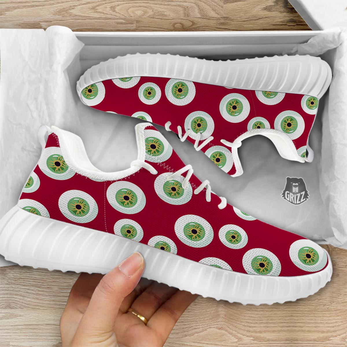 Eyeball Scary Red Print Pattern White Walking Shoes-grizzshop