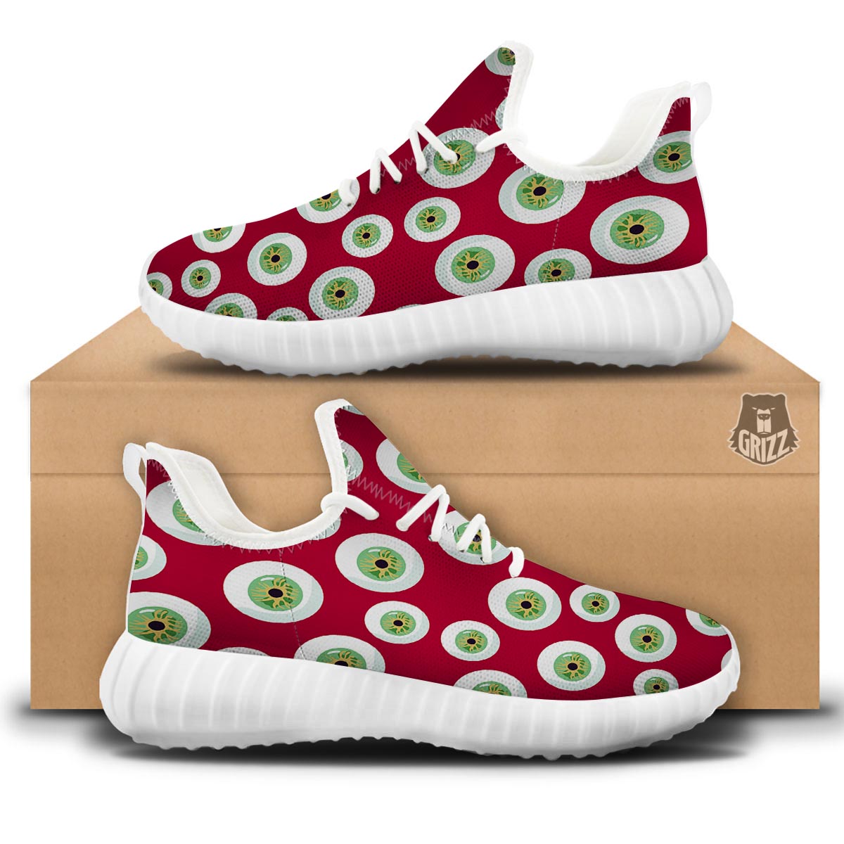 Eyeball Scary Red Print Pattern White Walking Shoes-grizzshop