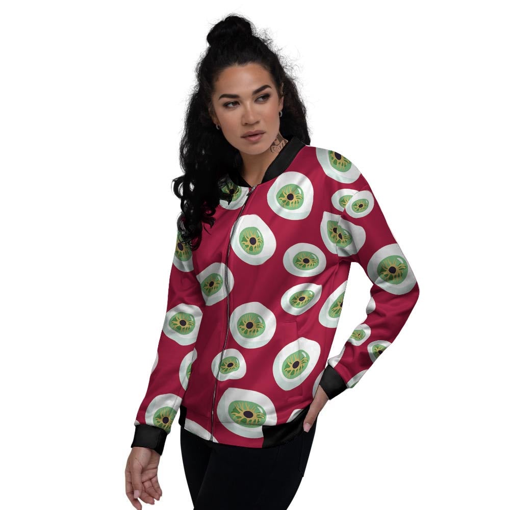 Eyeball Scary Red Print Pattern Women's Bomber Jacket-grizzshop