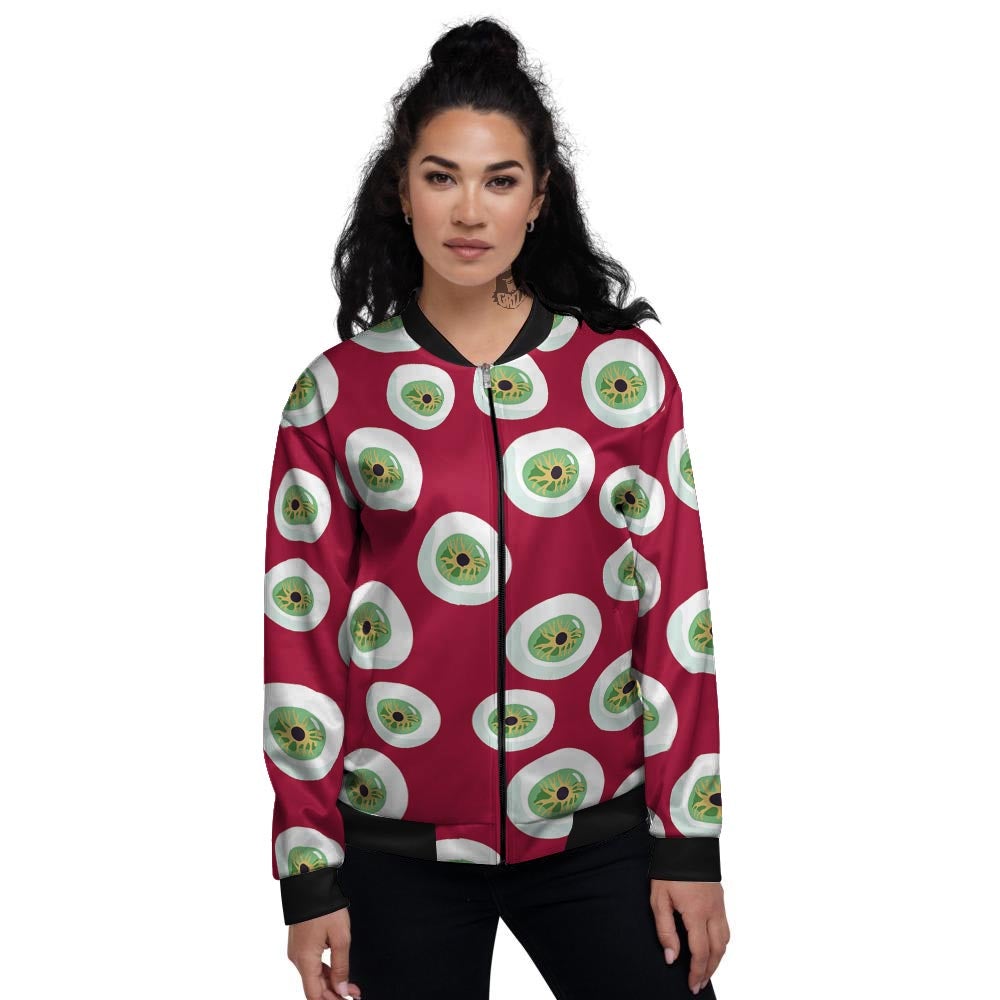 Eyeball Scary Red Print Pattern Women's Bomber Jacket-grizzshop