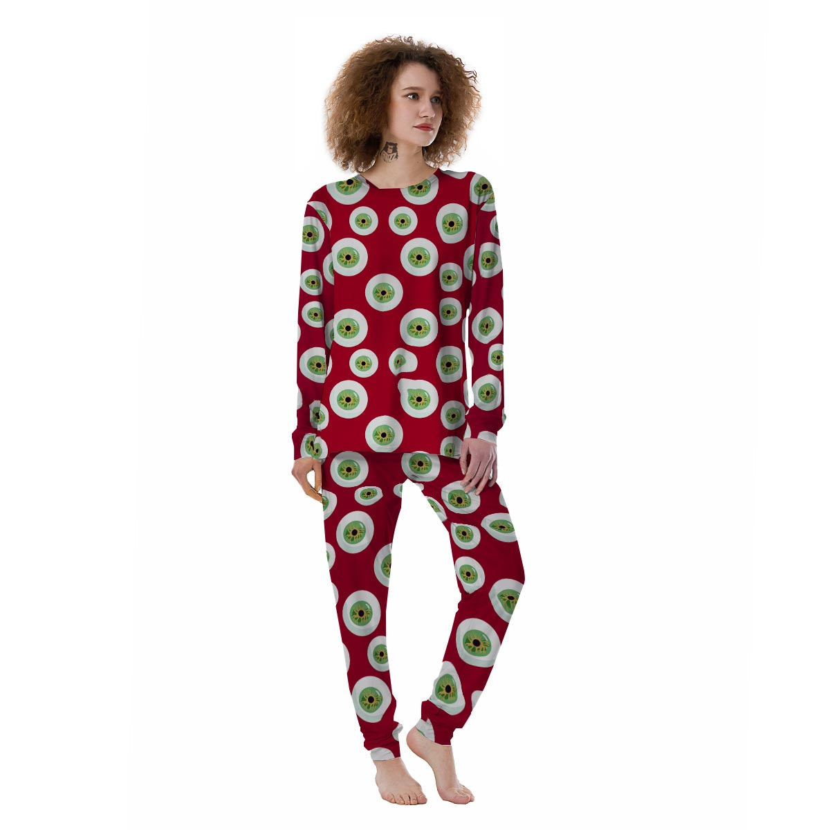 Eyeball Scary Red Print Pattern Women's Pajamas-grizzshop