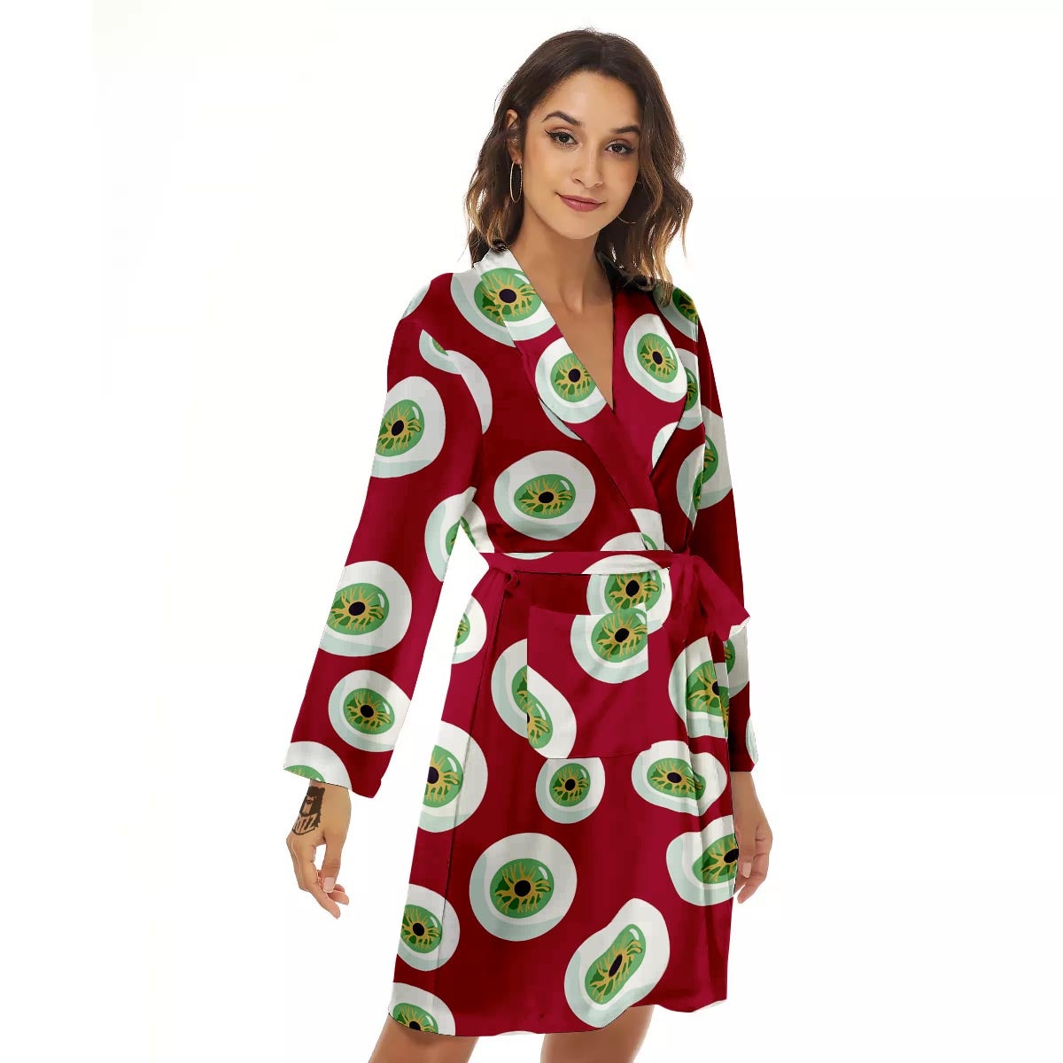 Eyeball Scary Red Print Pattern Women's Robe-grizzshop