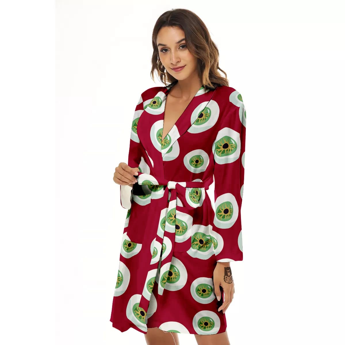 Eyeball Scary Red Print Pattern Women's Robe-grizzshop