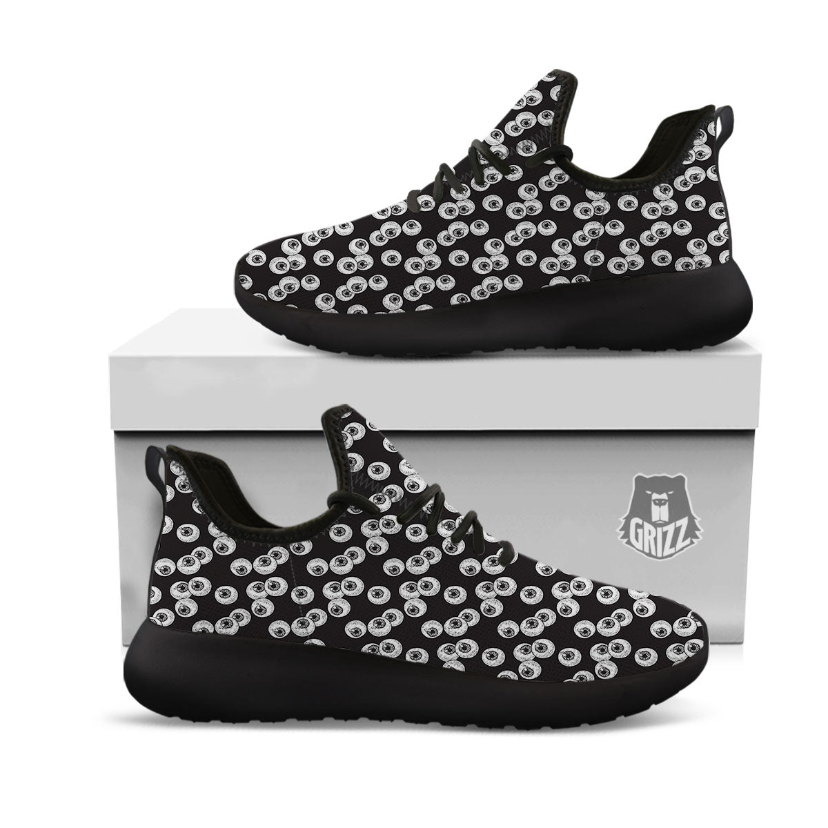 Eyeball White And Black Print Pattern Black Athletic Shoes-grizzshop