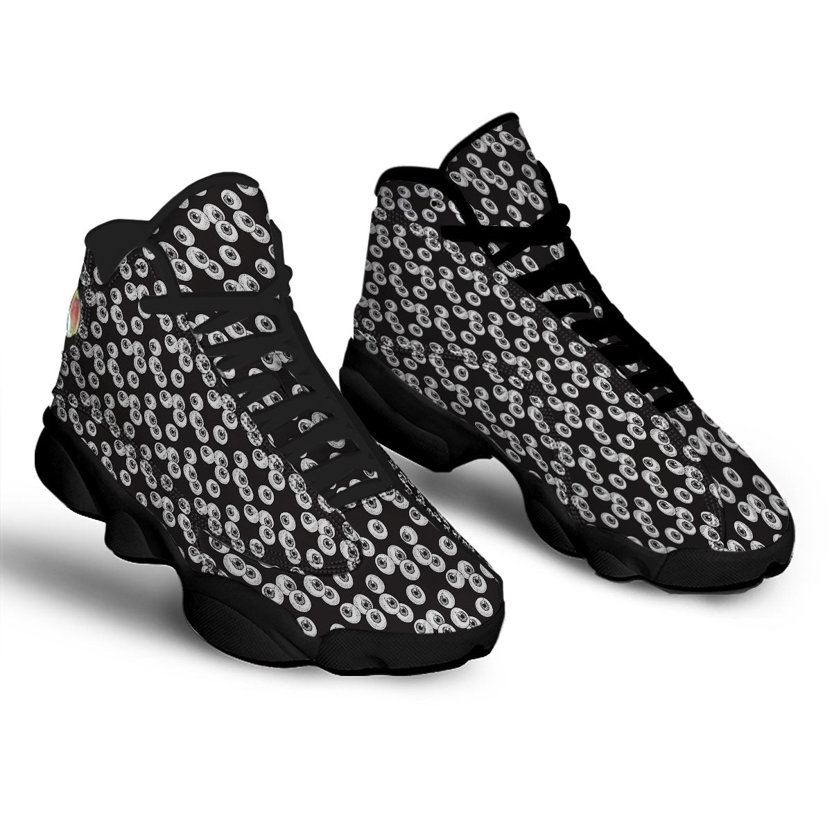 Eyeball White And Black Print Pattern Black Basketball Shoes-grizzshop