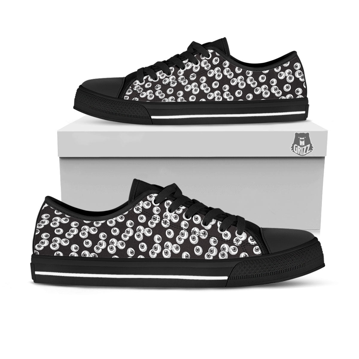Eyeball White And Black Print Pattern Black Low Top Shoes-grizzshop