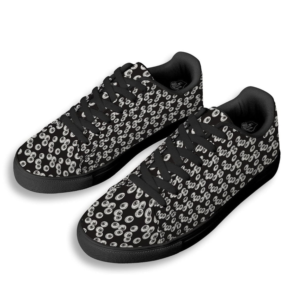 Eyeball White And Black Print Pattern Black Low Top Sneakers-grizzshop