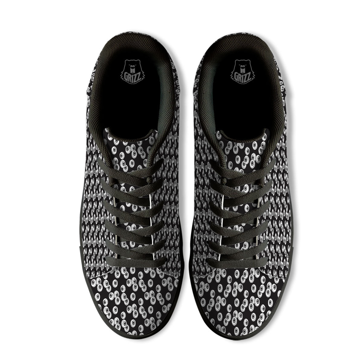 Eyeball White And Black Print Pattern Black Low Top Sneakers-grizzshop