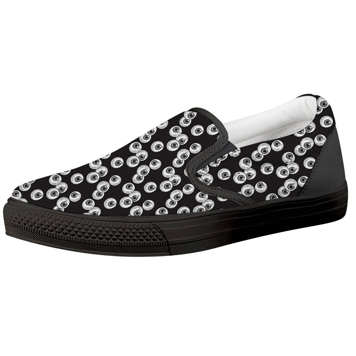 Eyeball White And Black Print Pattern Black Slip On Shoes-grizzshop