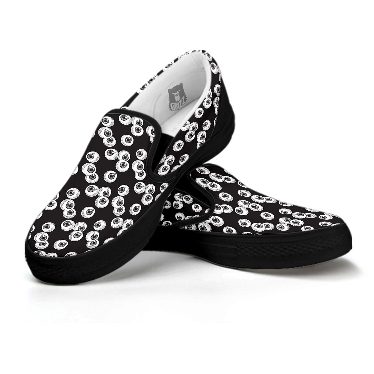 Eyeball White And Black Print Pattern Black Slip On Shoes-grizzshop