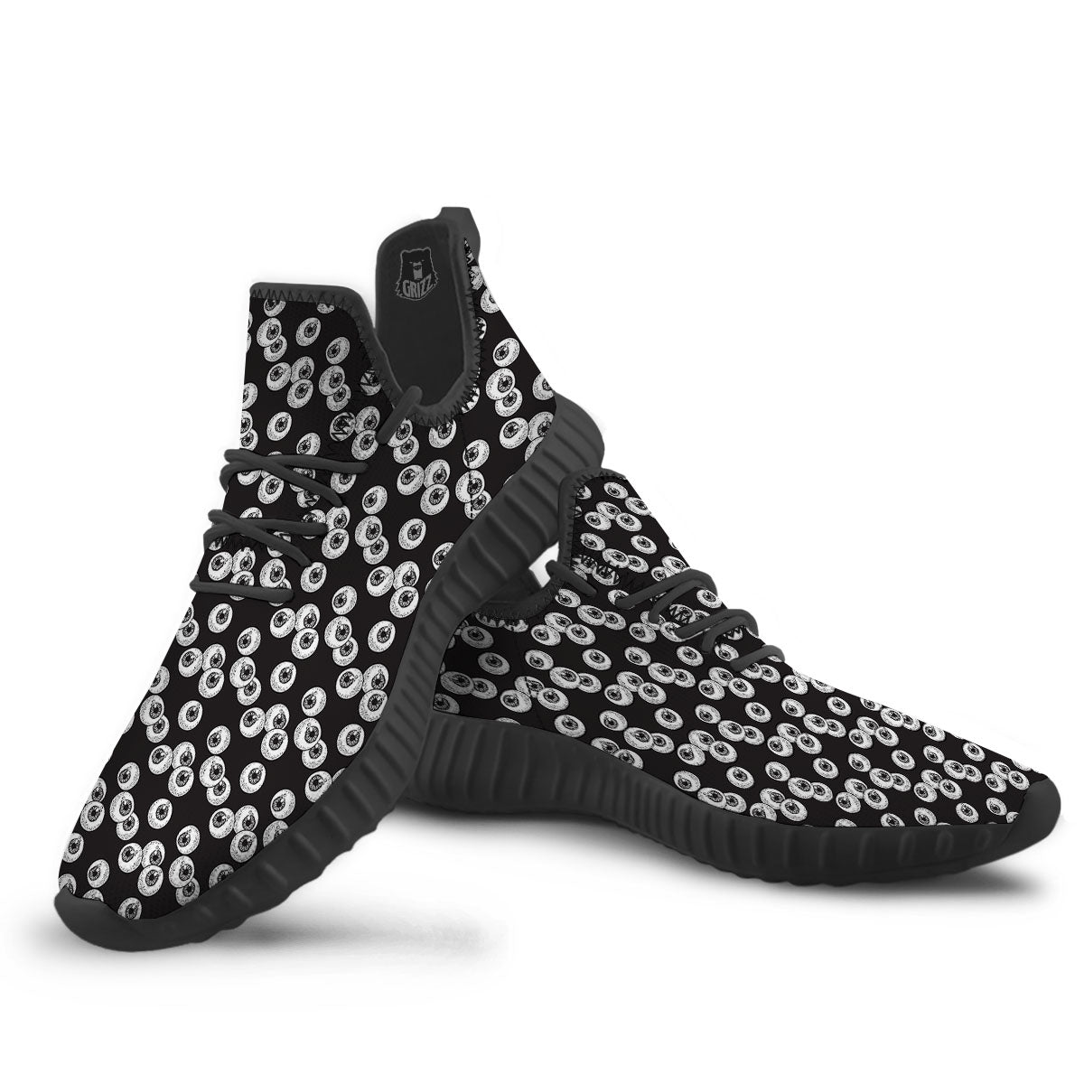 Eyeball White And Black Print Pattern Black Walking Shoes-grizzshop