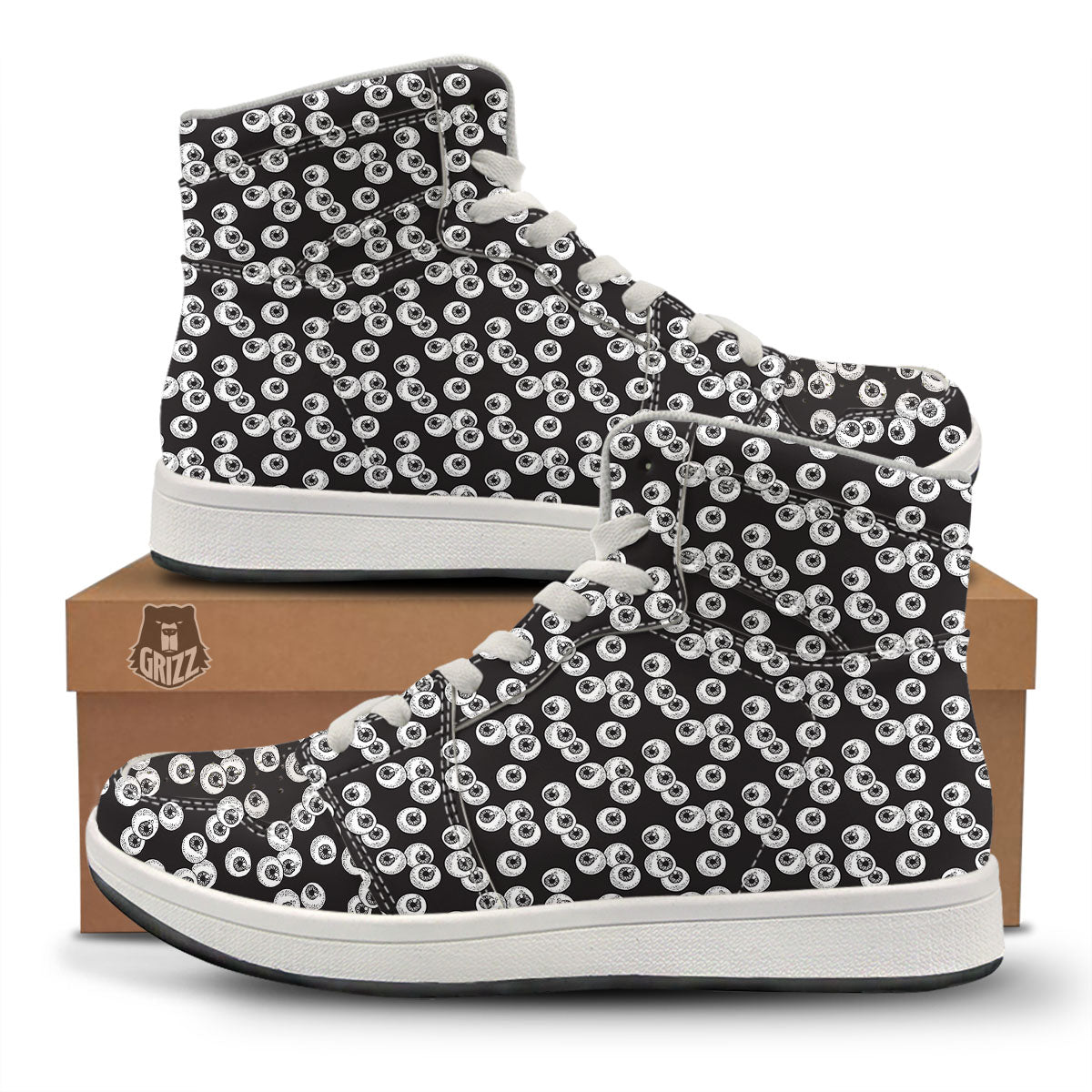 Eyeball White And Black Print Pattern High Top Sneakers-grizzshop