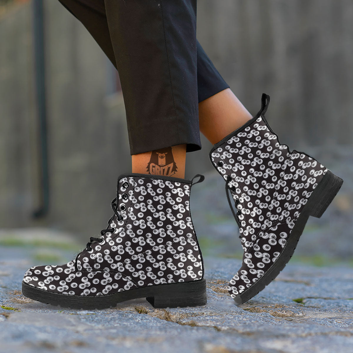 Eyeball White And Black Print Pattern Leather Boots-grizzshop
