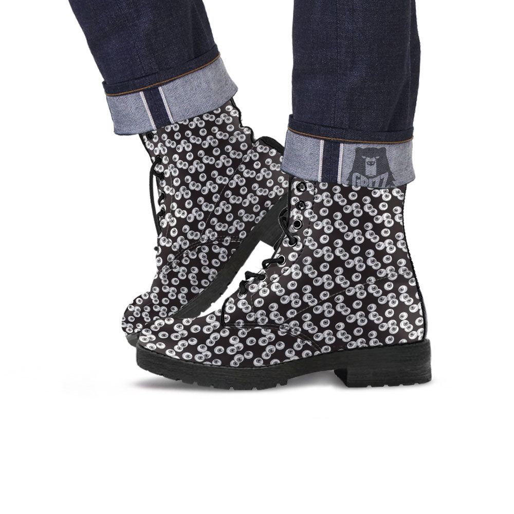Eyeball White And Black Print Pattern Leather Boots-grizzshop