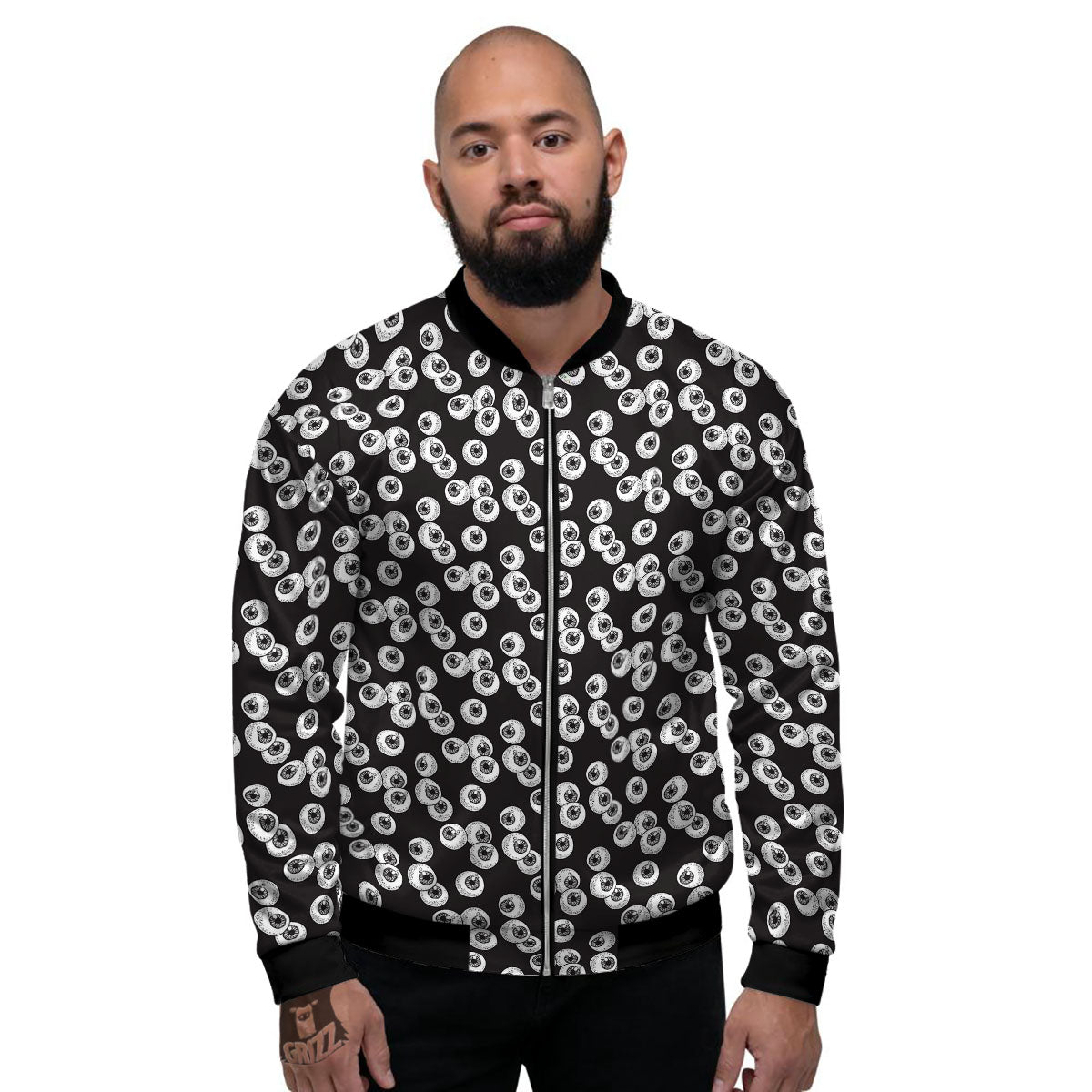 Eyeball White And Black Print Pattern Men's Bomber Jacket-grizzshop