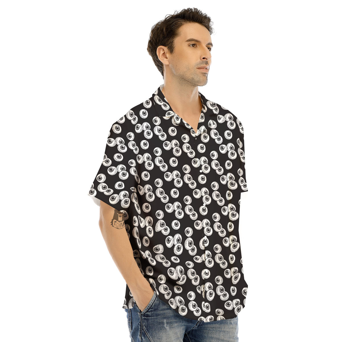 Eyeball White And Black Print Pattern Men's Hawaiian Shirt-grizzshop