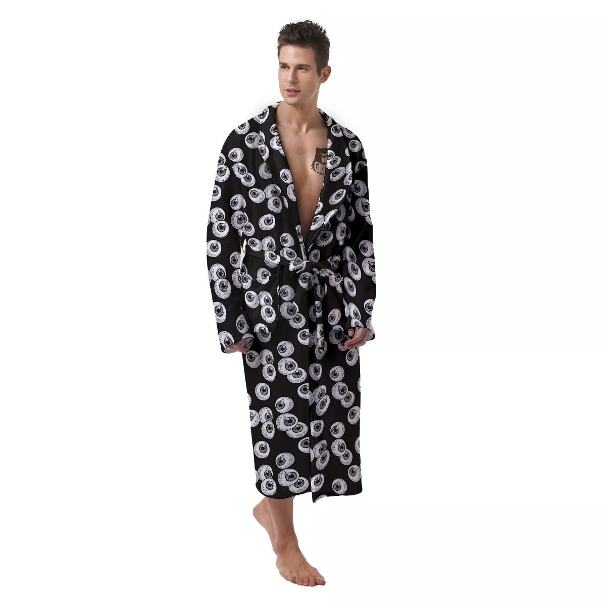 Eyeball White And Black Print Pattern Men's Robe-grizzshop
