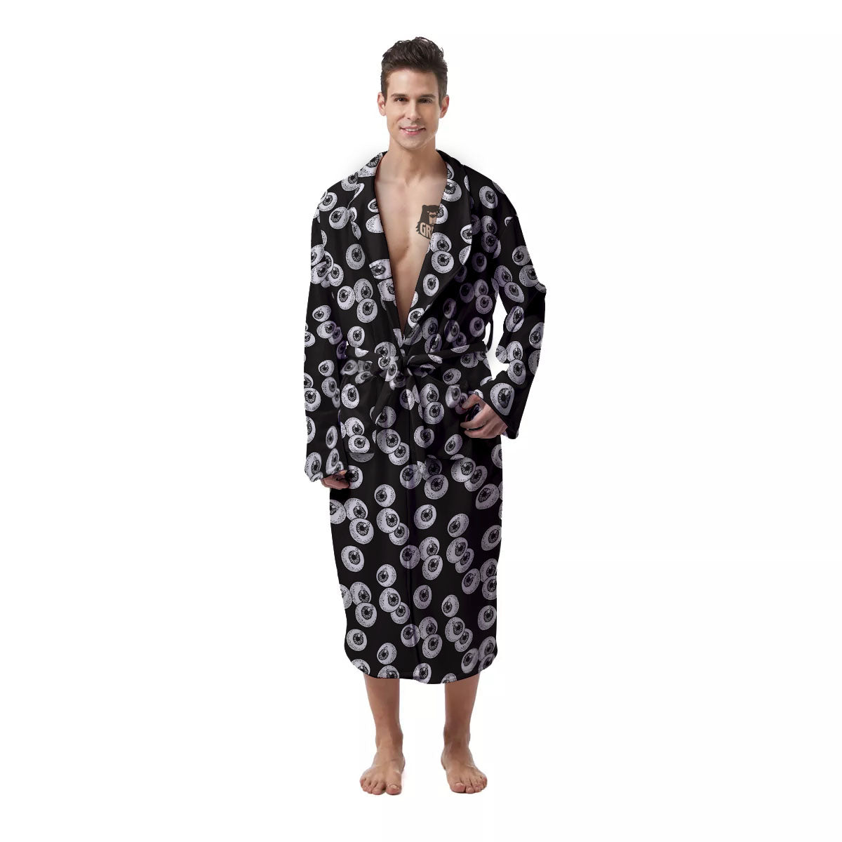 Eyeball White And Black Print Pattern Men's Robe-grizzshop