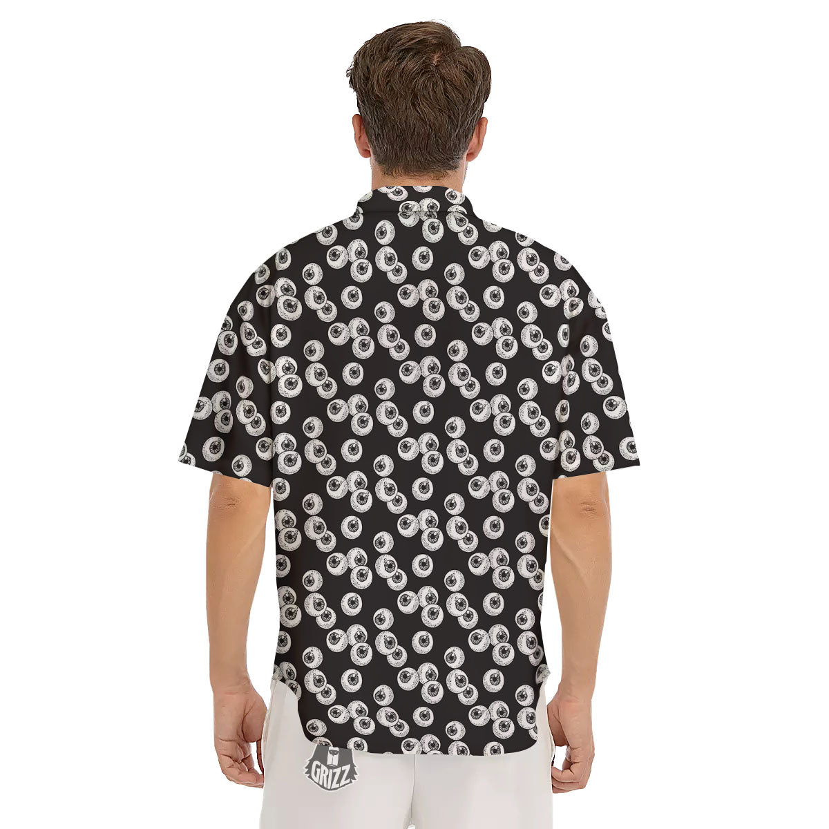 Eyeball White And Black Print Pattern Men's Short Sleeve Shirts-grizzshop