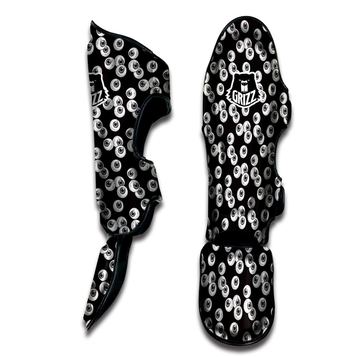 Eyeball White And Black Print Pattern Muay Thai Shin Guards-grizzshop